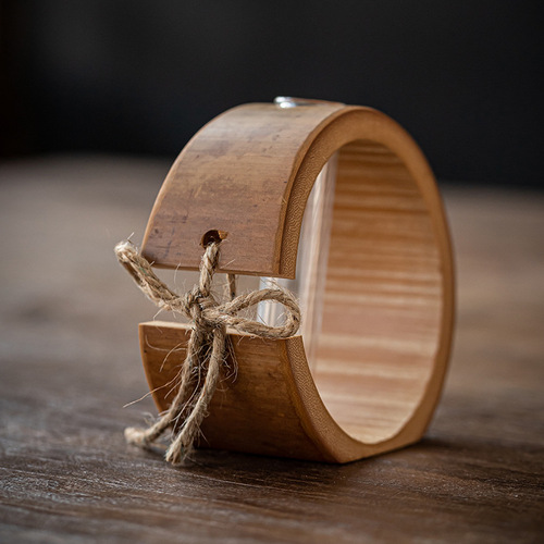 Creative Chinese retro round flower arrangement, Zen bamboo tube hydroponic mini flower arrangement, desktop ornament, small bamboo vase