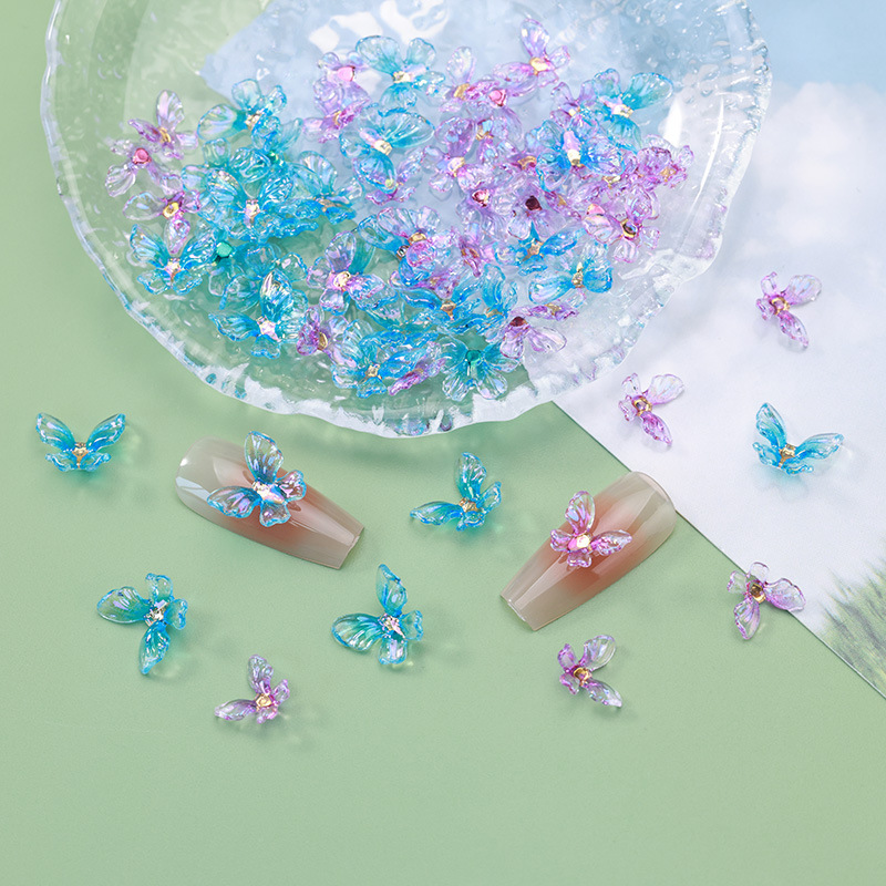 Internet Celebrity Aurora Elf Butterfly Nail Art Diamond New Symphony Three-Dimensional Butterfly Jewelry Gradient Nail Accessories Wholesale
