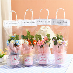 教师节抱抱桶花束泡芙小花成品厂家批发毛线泡芙花花束送老师同学