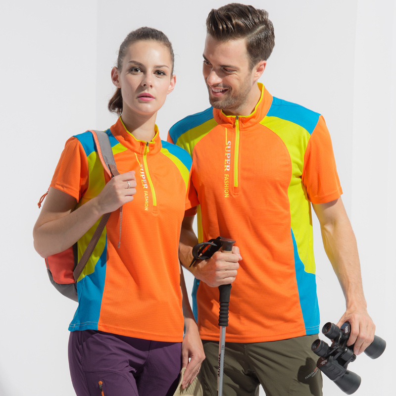 Ropa de secado rápido de verano para hombres y mujeres de manga corta al aire libre delgada transpiración de secado rápido chaqueta deportiva de manga corta protector solar camiseta de senderismo