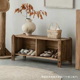 老榆木鞋柜家用入户门储物收纳换鞋柜民宿玄关矮鞋柜入户收纳矮柜