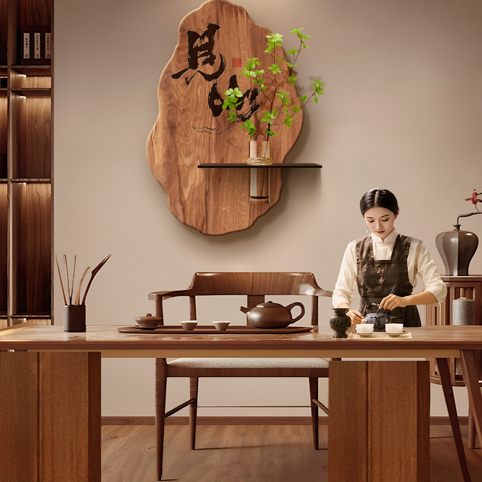 Medieval Style Tea Room Decoration Painting, High-End Zen Room Atmosphere Layout Hanging Painting, Meditation Study Background Wall Painting