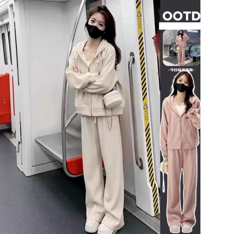 Maternity Casual Spring and Autumn Fashion Set Cardigan Hooded Sweatshirt Lazy Style Loose Belly Support Wide-Leg Pants Two-Piece Set