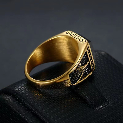 Euramerican cross-border best-selling titanium steel/stainless steel inlaid with black onyx Taoist Association AG retro men's ring