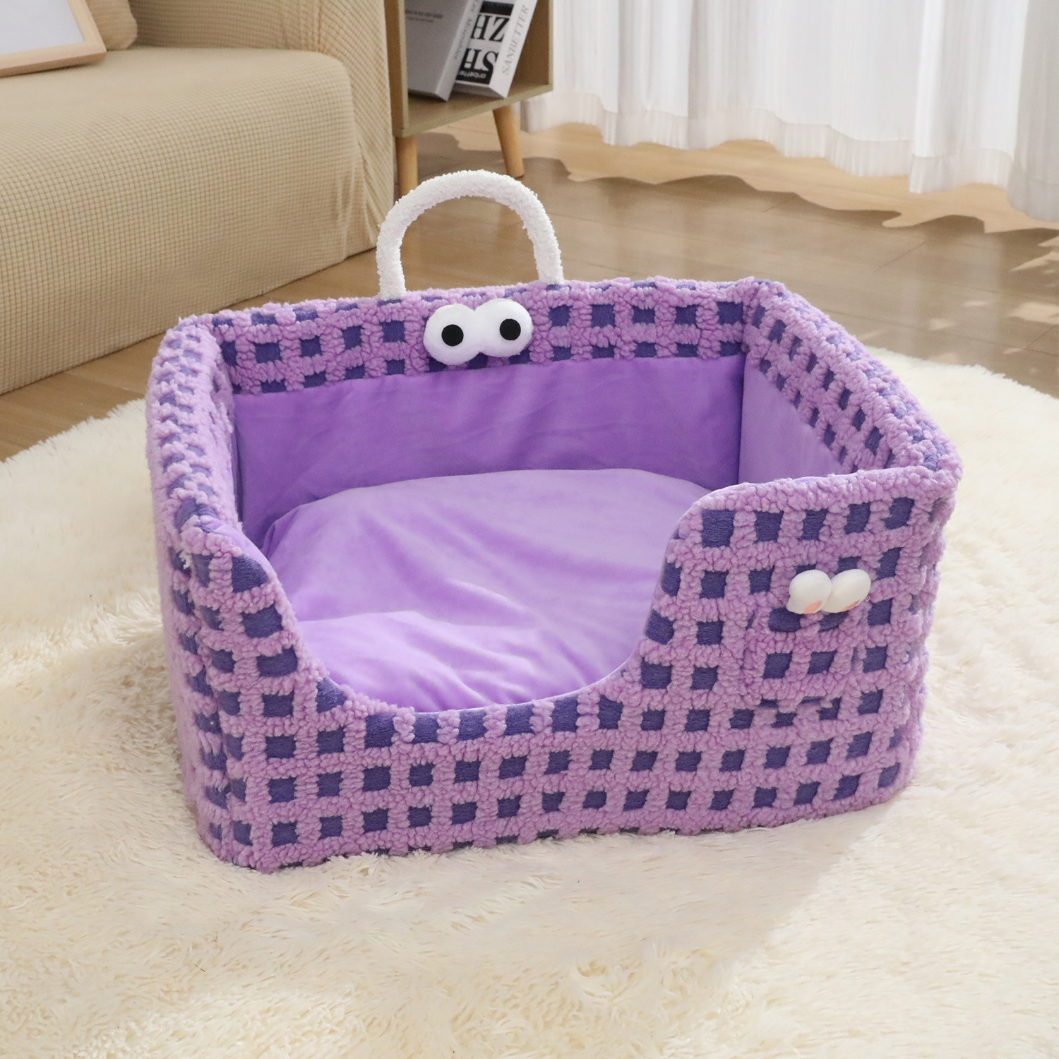 Cama de gato caliente en invierno, lana de luna, abrazando con las manos, esponja, cama de gato semicerrada extra grande, desmontable, perro