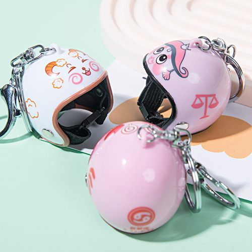 Cross-border creative twelve constellations mini helmet car keychain pendant cartoon hard hat school bag pendant wholesale
