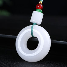 金丝玉面包圈平安环新疆白玉平安扣羊脂白玉玉石平安环面包圈吊坠