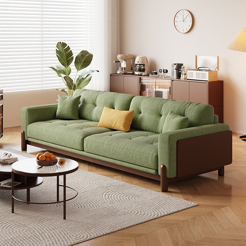 Sofá de madera maciza de madera de cera blanca japonesa pequeño tipo de casa simple moderna sala de estar madera de tronco crema de viento sofá de velcro