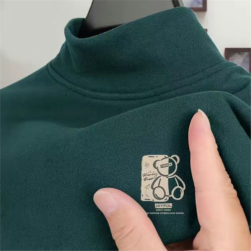 Winter Men's Half-Neck Fleece Base Layer Shirt Warm Inner Long-Sleeve T-Shirt Cross-Border Clothing with Fleece Thermal Shirt