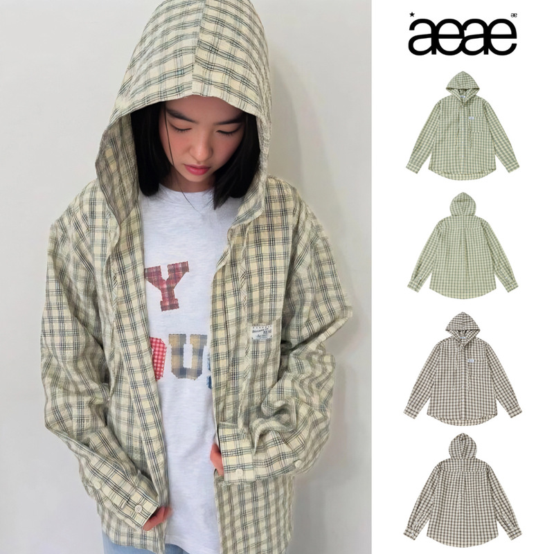 In-Stock Korean Niche Trendy Brand Aeae Retro Style Plaid Hooded Long-Sleeve Shirt Jacket for Women Early Autumn New Model