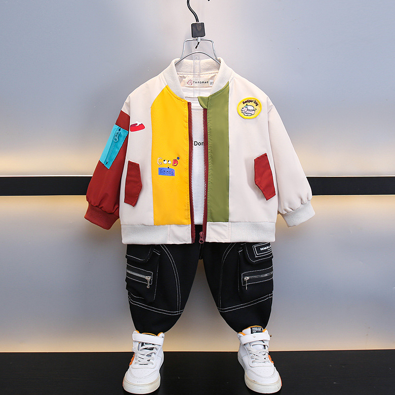 소년 가을 코트 가을과 겨울 2024 새로운 소년 잘 생긴 야구 세트 재킷 아이들 대비 컬러 스포츠 탑