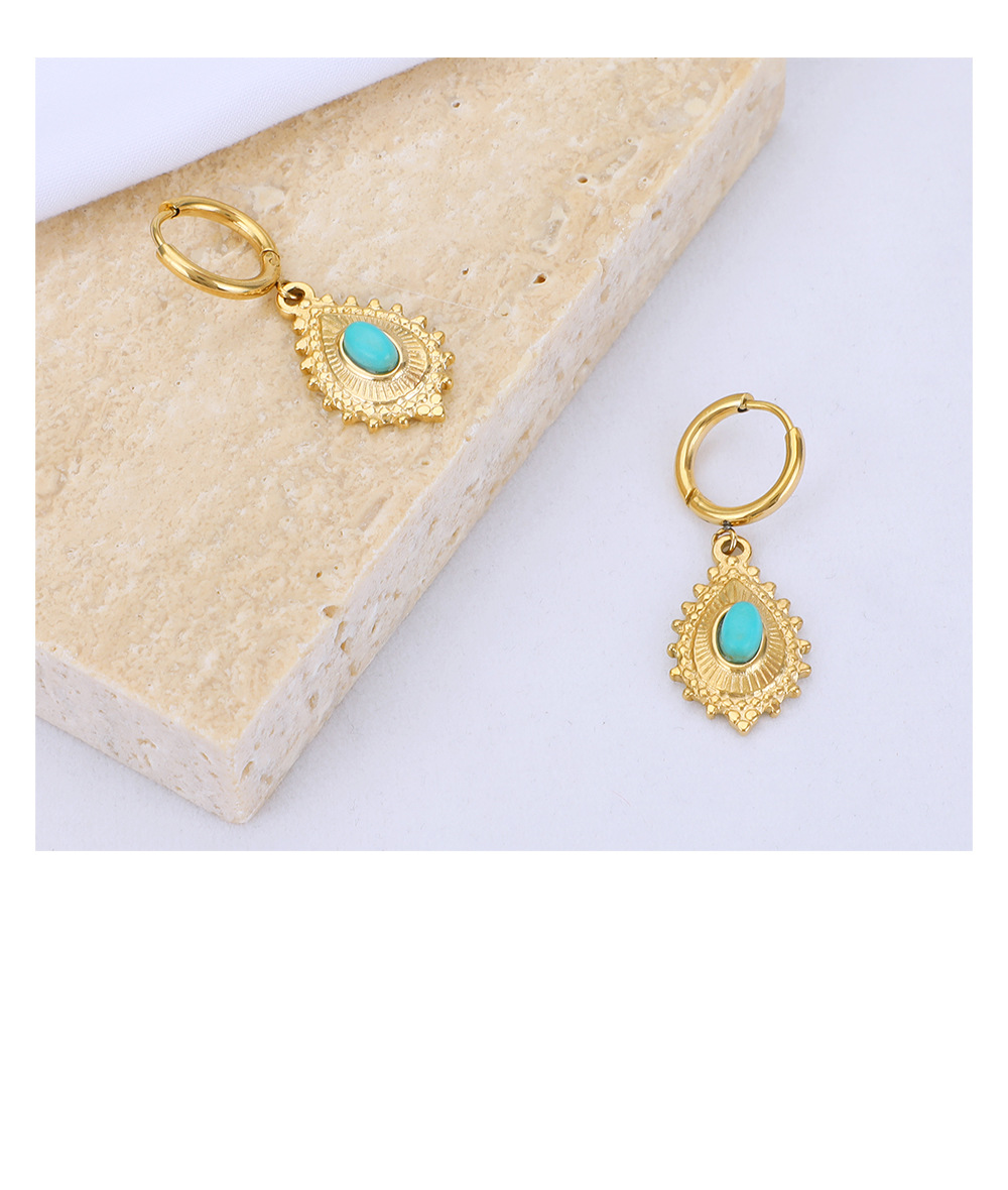 Wholesale New Simple Stainless Steel Oval Turquoise Necklace Pendant Nihaojewelry display picture 5