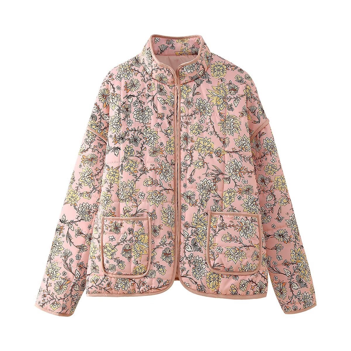Women's clothing 2024 autumn and winter new street fashion printed quilted cotton jacket_voghion.com