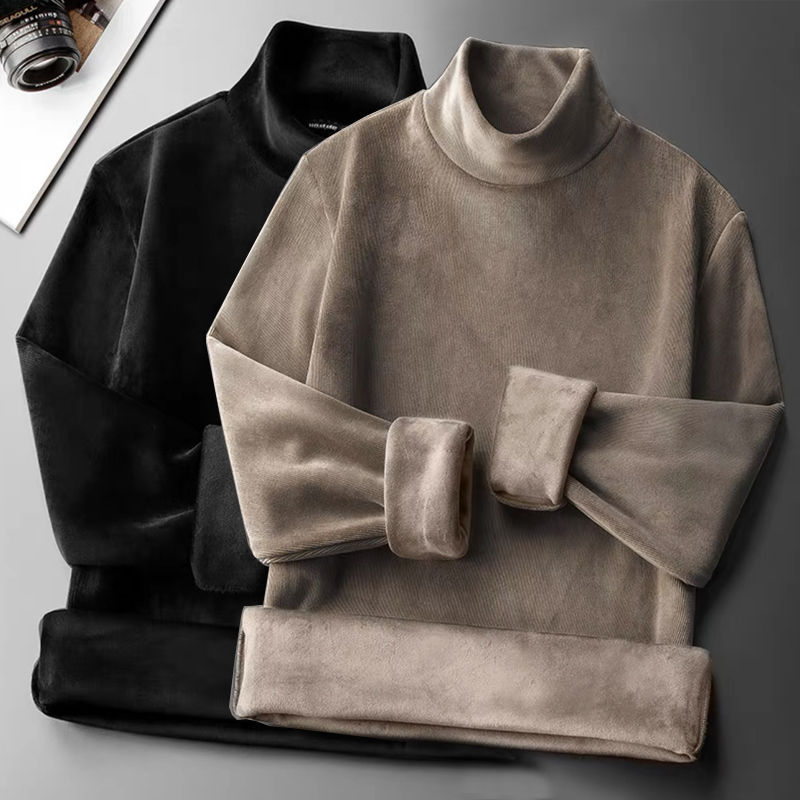 两件装德绒加绒加厚半高领打底衫男士秋冬内搭上衣保暖长袖T恤男