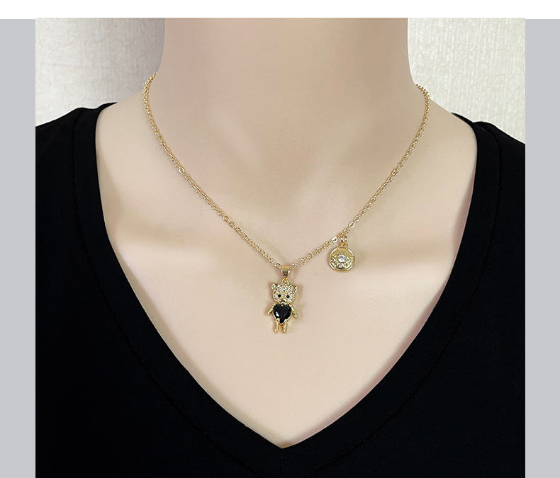 New Diamond Bear Necklace Copper Gold-plated Bear Tag Combination Hot Sale display picture 4