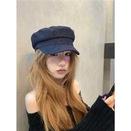英伦复古牛仔贝雷帽女平顶显脸小八角帽百搭画家帽春季薄款报童帽