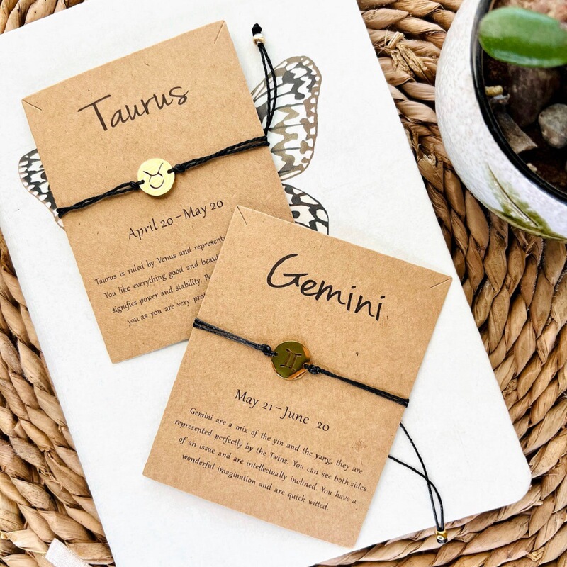 Cross-Border Popular Handmade Braided Rope Gold and Silver 12 Zodiac Sign Bracelet for Women, Adjustable Stainless Steel Couple Bracelet