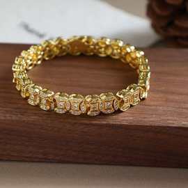 中古满钻满圈镂空金钱戒指手链复古精致小众高级饰品