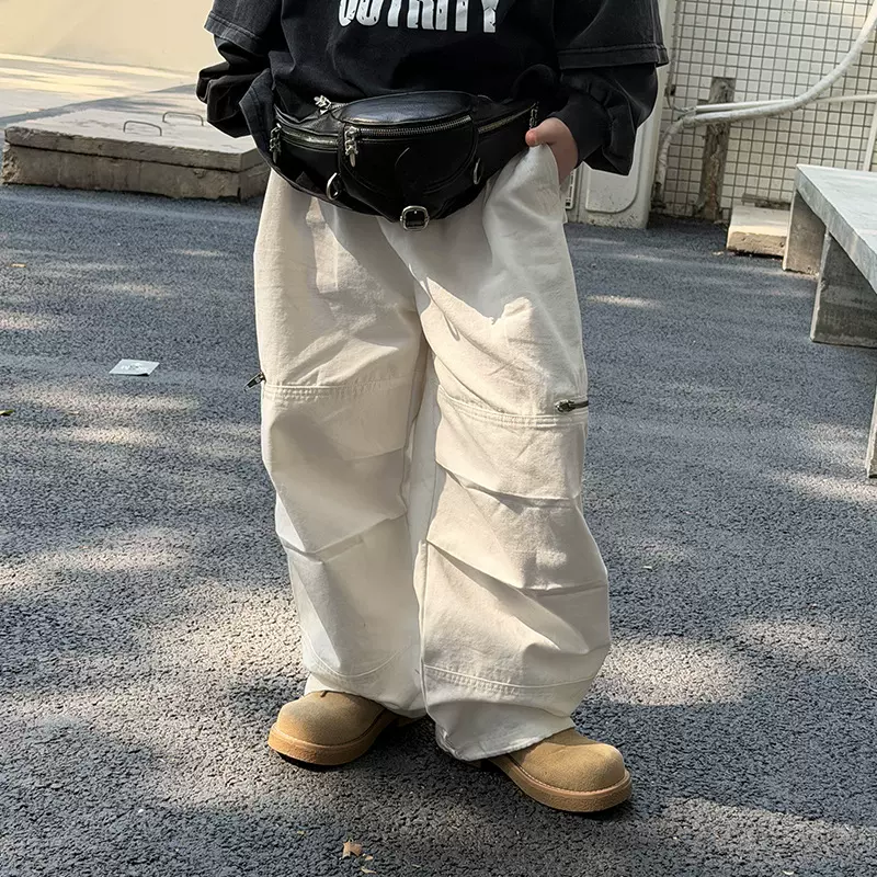 以鸿童裤批发26年春季新重工儿童工装裤男孩拉链街舞裤子柔软长裤