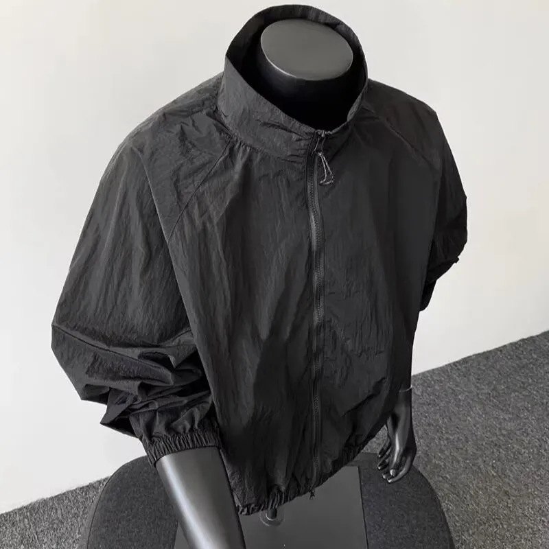 Men's Black Premium Lightweight Sun Protection Jacket, Ice Silk Quick-Drying Windbreaker, Cleanfit Stylish Sporty Jacket