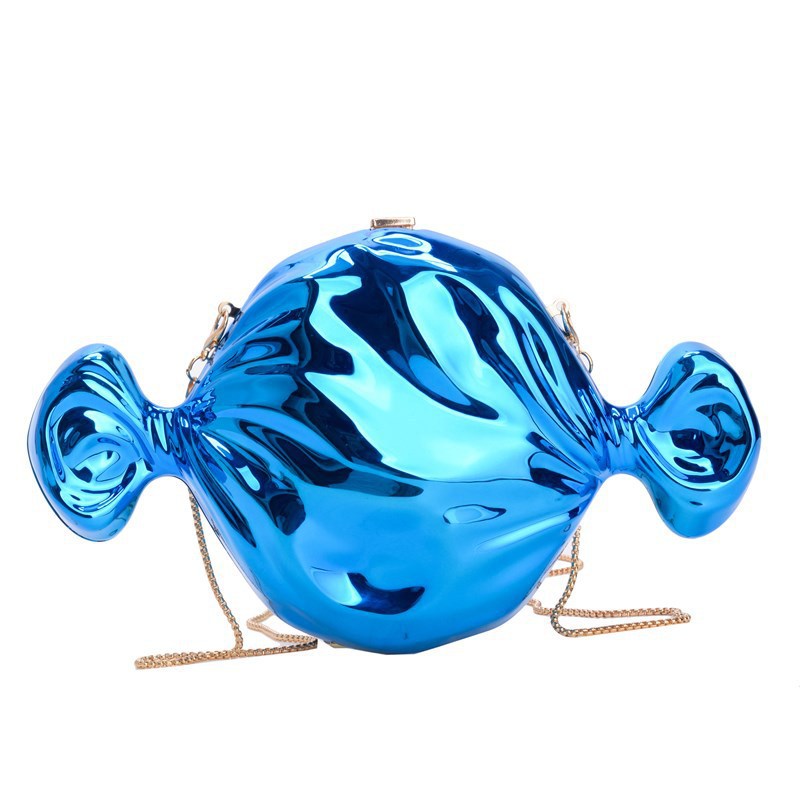 Bolsa de cena de lujo ligera transfronteriza cara brillante personalidad forma de caramelo bolso de mochila moda acrílico cadena bolso de noche mujer