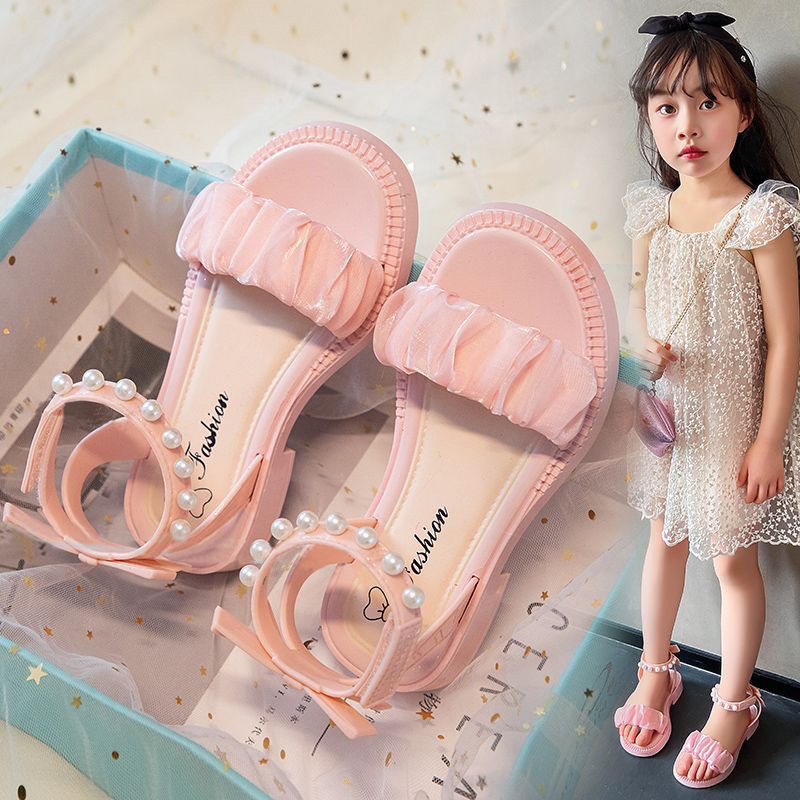 Girls' Sandals 2025 Summer New Fashionable Princess Shoes for Older Children High Heel Height Increasing Beach Shoes
