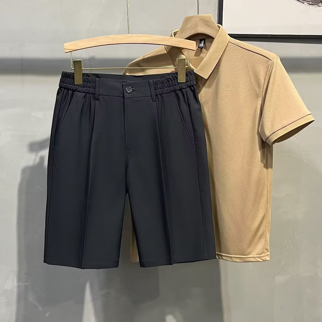 Short d'été pour homme, coupe droite, longueur mi-longue, taille élastique, style décontracté, coupe ajustée._voghion.com