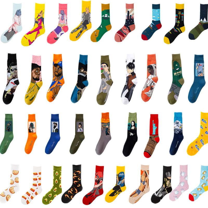 Personalized Illustration Trendy Socks for Men and Women, Cross-Border Trade Mid-Calf Socks, Cartoon European and American Ins-Style Trendy Sports Sweat-Absorbing Socks for Men and Women Personalized Illustration Trendy Socks for Men and Women, Cross-Border Trade Mid-Calf Socks, Cartoon European and American Ins-Style Trendy Sports Sweat-Absorbing Socks for Men and Women