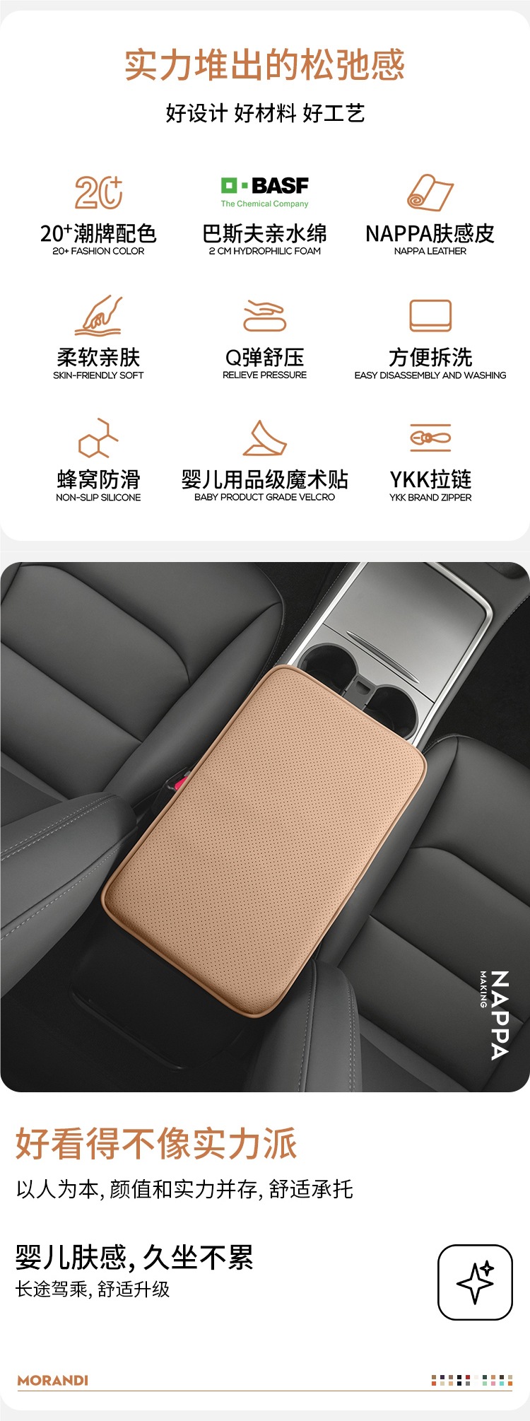NAPPA Leather Car Armrest Box Pad for Tesla Audi