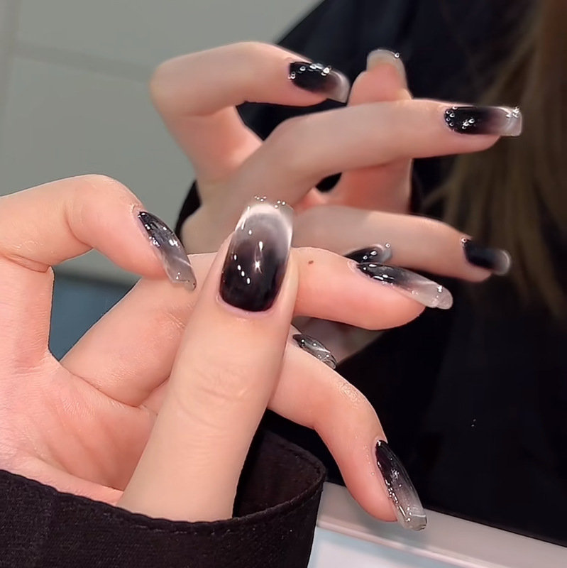 Kaishen Wearing Nail Art Black Cat's Eye White Smile All-Match White Elegant Removable Nail Art Without Harm