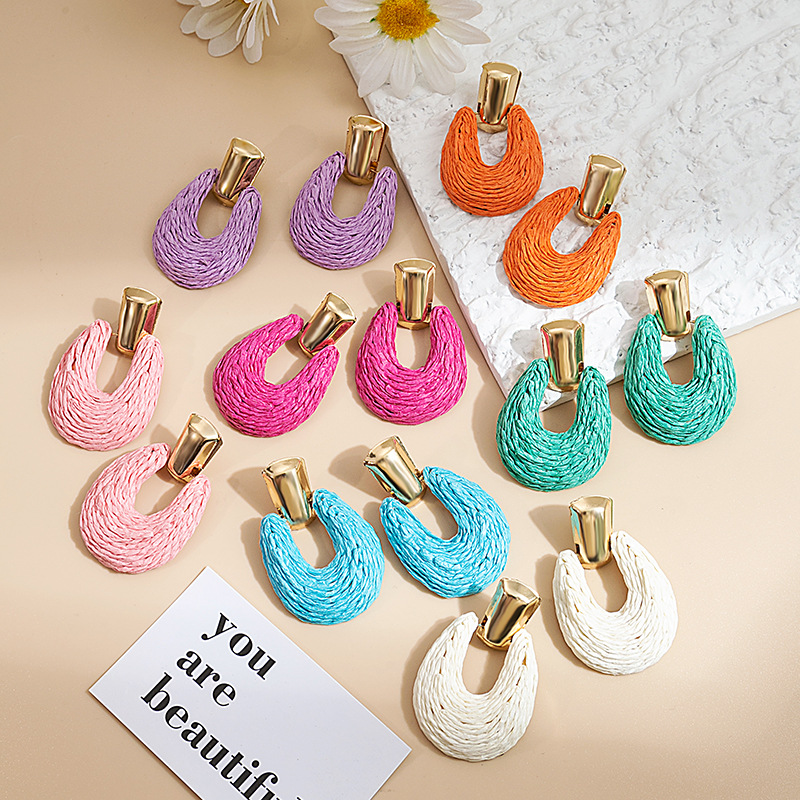 18g Weight Drop Earrings Classification 1 Pair Retro U Shape Raffia Drop Earrings