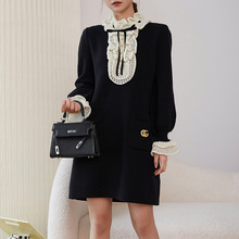 花束般恋爱 刀刀   羊毛法式立领撞色针织连衣裙宽松长袖法式裙子