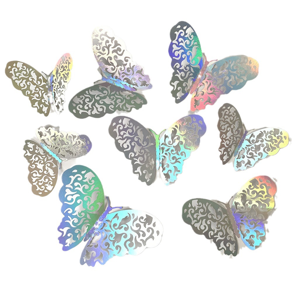 Juego de 12 pegatinas de pared con forma de mariposa hueca, pegatinas decorativas navideñas tridimensionales para el hogar, decoración tridimensional.