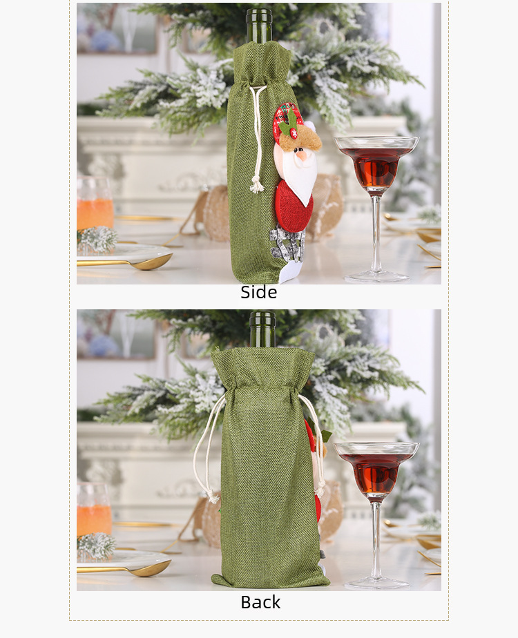 Capa para garrafa de vinho de natal em linho com desenhos_voghion.com