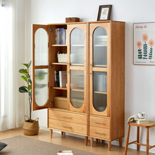 源头工厂 樱桃木实木书柜北欧风格白橡木收纳柜玻璃门柜