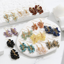 厂家批发纯手工天然碎石水晶长款流苏耳环个性时尚高级感耳钉耳饰