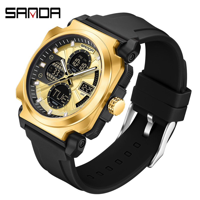 Sanda SANDA nuevo reloj electrónico multifunción doble pantalla impermeable reloj deportivo al aire libre reloj despertador luminoso 3377