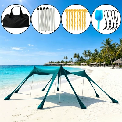 Avtomobil yan çətirləri, Tent Portable Elastic One-Piece - 8-legged-peacock-green-with-4-aluminum-poles-300300200cm-lycra-canopy-tent