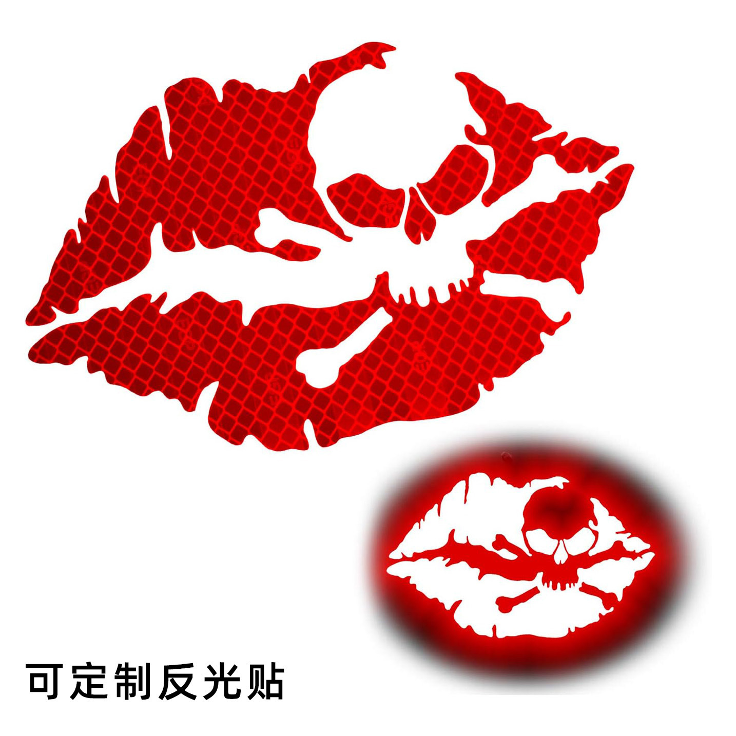 Beso de la muerte cráneo hueso cruzado labios pegatinas reflectantes impermeables automóviles motocicletas cascos pegatinas portátiles