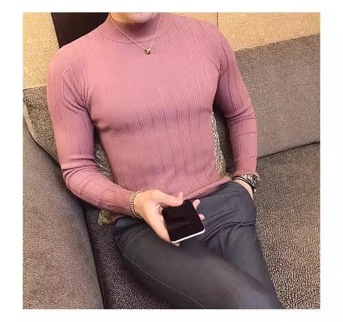 Men's British Style Slim Fit Turtleneck Sweater Korean Style Knitwear Casual Striped Base Layer Autumn New Versatile_viptrois.com