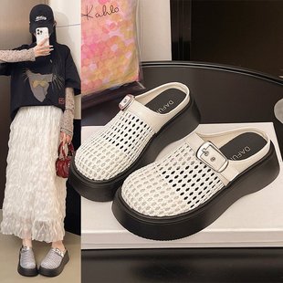 Korean Style Thick-Soled Baotou Casual Slippers for Women 2025 Summer New Fashion Versatile Casual Thick-Soled Slippers Breathable