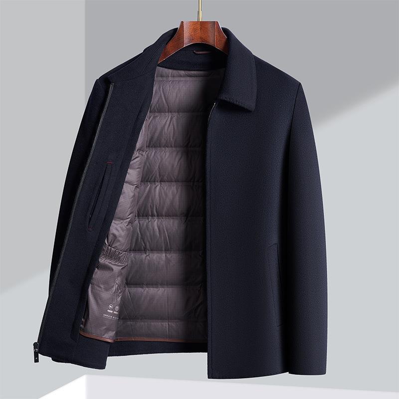 Short cashmere coat men's down liner middle-aged and elderly jacket woolen dad wear thickened lapel coat
