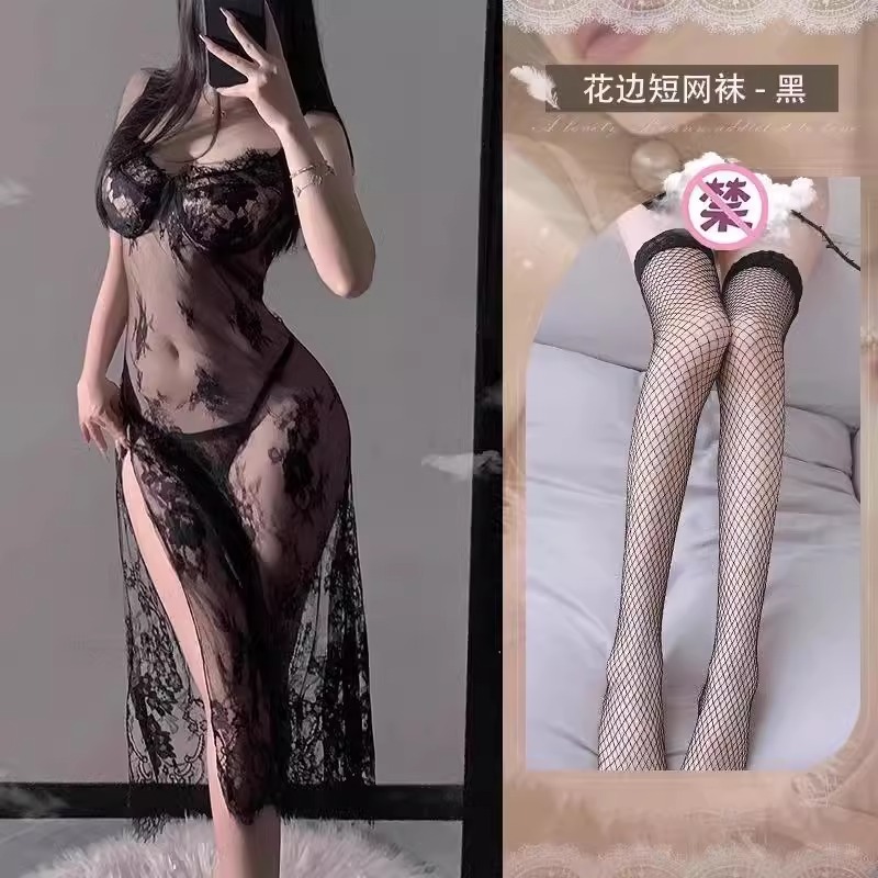 블랙 + 블랙 레이스 망사 스타킹
