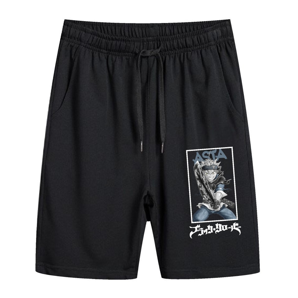 Nuevos pantalones cortos sueltos de verano europeos populares japoneses populares de trébol de cuatro hojas negro-Black Clover