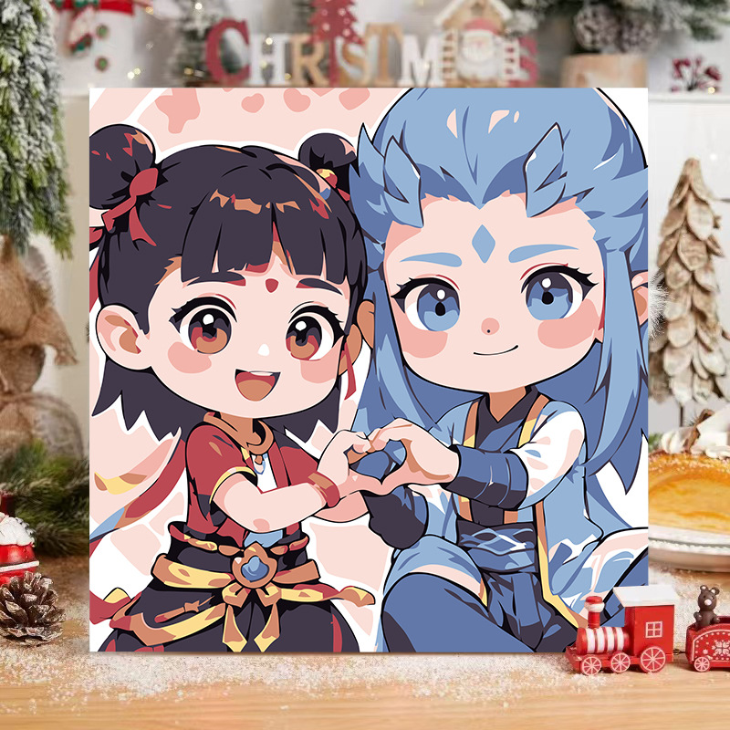 El niño prodigio de Nezha Naohai Diy pintura al óleo digital para colorear a mano Anime Ao Bing Nezha pintura al óleo pintura decorativa