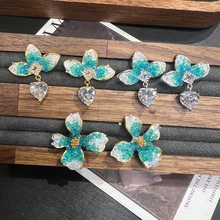 水晶冰花蓝花朵系列小耳饰 时尚精致百搭法式高级感春夏S925耳环