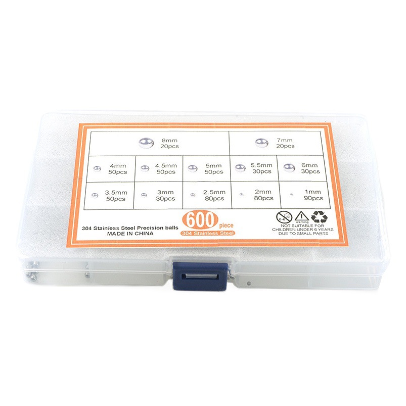Alta calidad 600 unids acero inoxidable 304 bola de acero 1.0-8.0 combinación en caja traje de comercio exterior transfronterizo