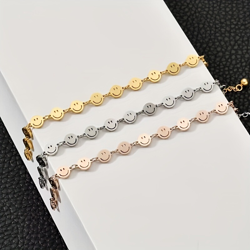 Stainless Steel Bracelet Vacuum Electroplating 18K Smile Pendant Cross-Border Women's Accessories Daily Wear Creative Smiley Face