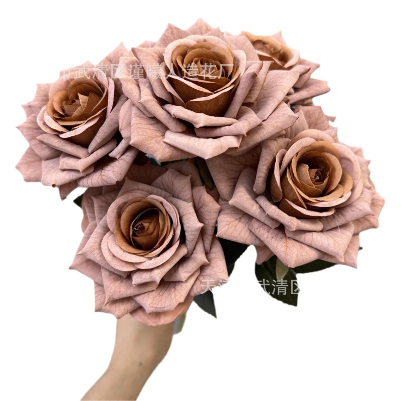 Flor artificial 7 Manta Rosa boda novia con flor hogar sala de estar decoración Flor de seda fotografía apoyos flor