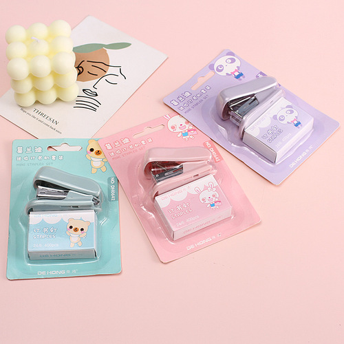 Morandi color mini stapler student cute small stapler office supplies handheld stapler set
